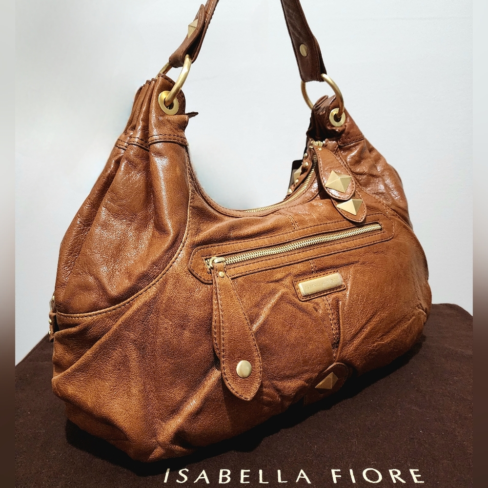 Isabella Fiore Brown Shoulder Bag with Gold Accents - Picture 4 of 9